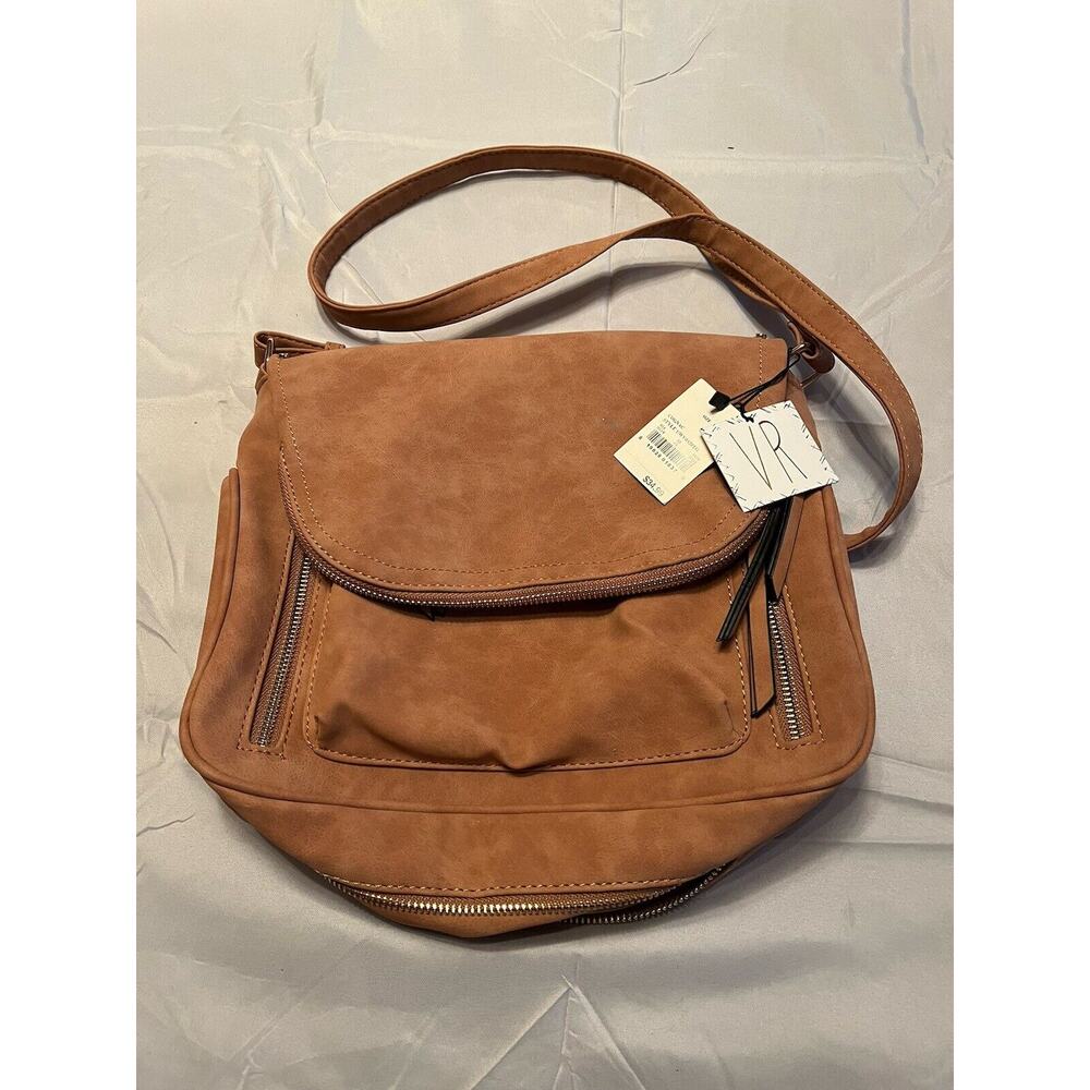 NWT VR Faux Suede Cognac Crossbody Bag $34.99 New